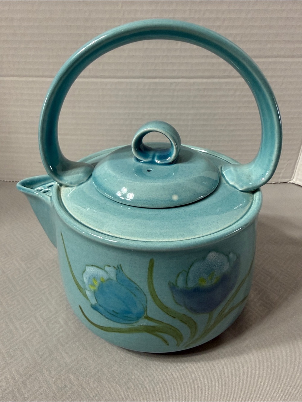 Vintage Metlox Vernonware Poppytrail Line Blue Tulips Hand-Painted Teapot MCM